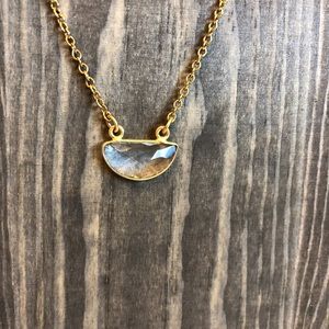 Gold Necklace with Clear Quartz Half Moon Stone